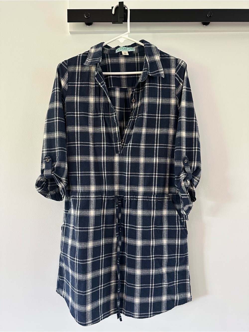 Navy and White Plaid Button-Front Tunic